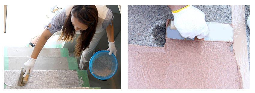 すべらさんどはコンクリートやタイルに１～２ｍｍ塗る滑り止めです